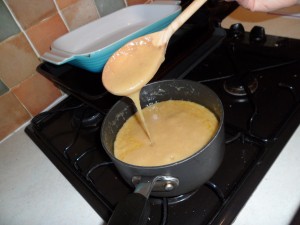 Allow to boil and then turn down low, DO NOT STOP STIRRING!