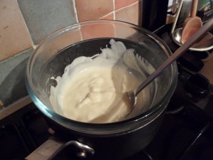 Melt the chocolate in a pyrex bowl over a saucepan of hot water...stir until melted!