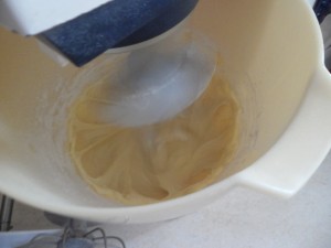 Add the 2 eggs and the flour...mix until it's all combined.