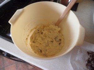 Then add the chocolate and stir through...but reserve a little to sprinkle on top!
