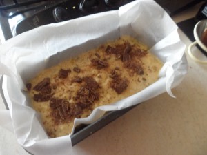 Sprinkle the reserved chocolate on top and pop in the oven for 20-25mins on the middle shelf.