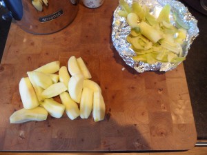 Speedy low-sugar apple sauce is easy...get 2 apples, peel, core, slice and chunk in to pieces